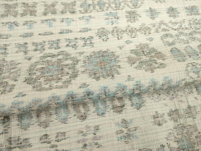 平和屋着物○結城ちぢみ 紬 横段花文 正絹 逸品 AABB7889ck