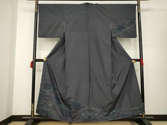 平和屋着物●本場大島紬　染大島　訪問着　立波文　正絹　逸品　AABB7895ck