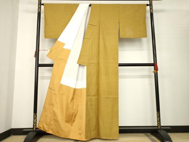 平和屋着物●山下八百子　本場黄八丈　紬　縞　市松綾織　正絹　逸品　未使用　AABB7905ck 平和屋着物○山下八百子 本場黄八丈 紬 縞 市松綾織 正絹