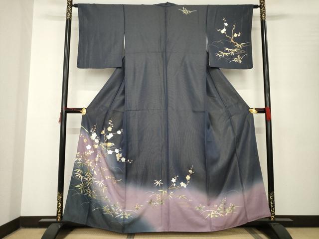 平和屋着物●訪問着　流水花鳥文　暈し染め　金銀彩　正絹　逸品　AABB7908ck