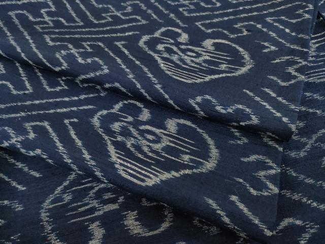 平和屋着物▽上質な紬　単衣　幾何学沙綾形文　正絹　逸品　AABB7947ck