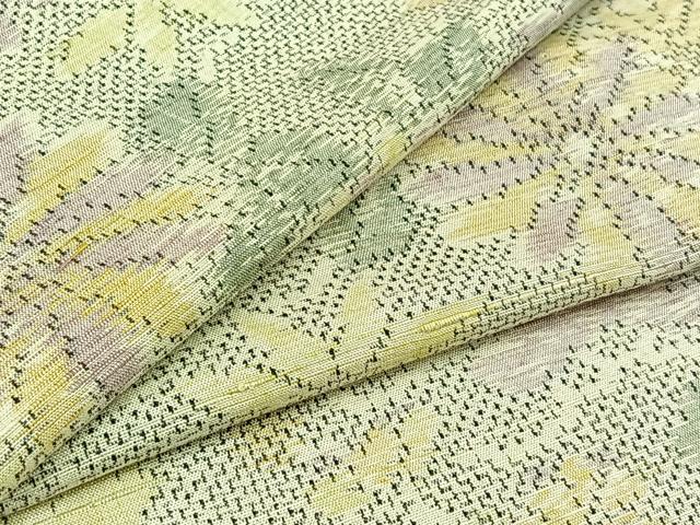 平和屋着物▽上質な紬　単衣　草花文　正絹　逸品　AABB8021jh