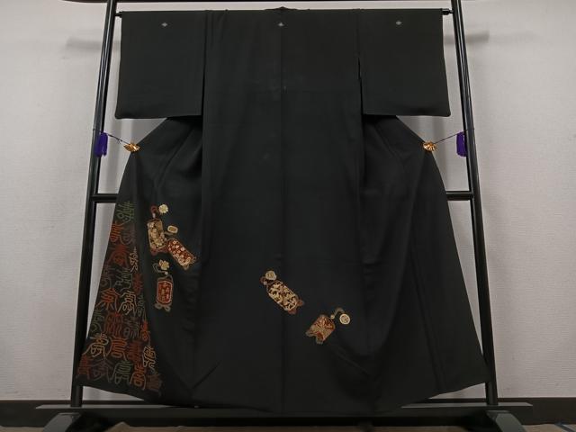 平和屋着物▽豪華黒留袖　単衣　駒刺繍　寿字文　金糸　金彩　正絹　逸品　AABB8026jh