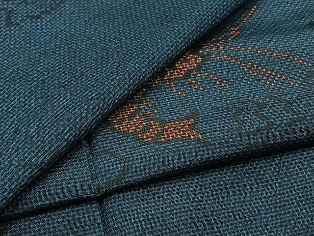 平和屋着物▽上質な紬　単衣　海老　正絹　逸品　AABB8028jh