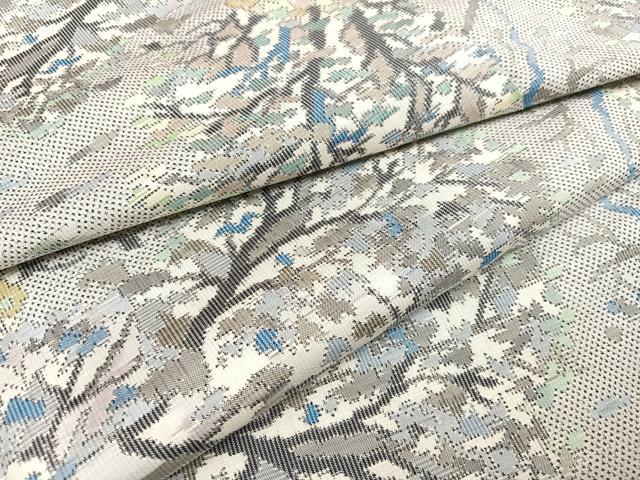 平和屋着物●本場大島紬　白大島　一元7マルキ　樹林文　正絹　逸品　AABB8198ph