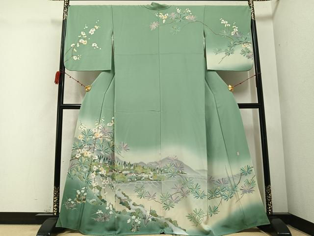 平和屋着物●訪問着　友禅　作家物　風景草花文　暈し染め　正絹　逸品　AABB8227ph