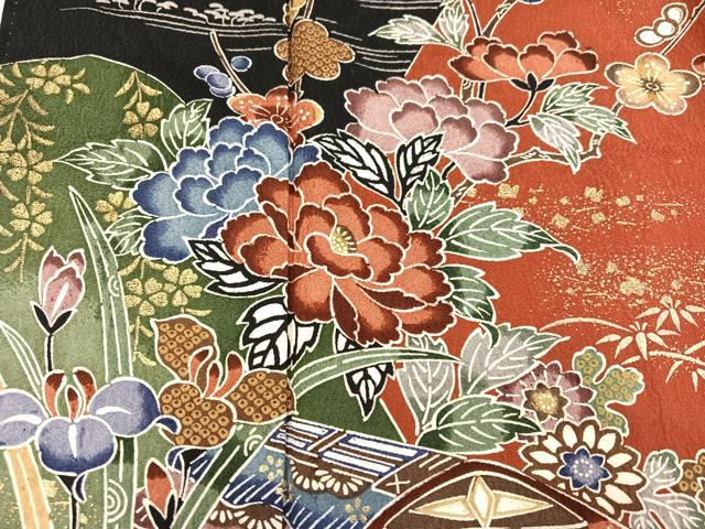 平和屋着物●豪華振袖　流水草花文　金彩　正絹　逸品　AABB8237ph 平和屋着物○豪華振袖 流水草花文 金彩 正絹 逸品 AABB8237ph