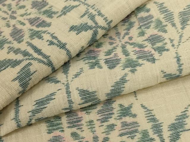 平和屋着物＊夏物　小紋　紗　ちぢみ織　草花文　AABB8253jd