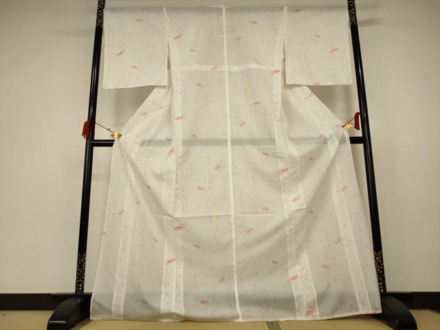 平和屋着物＊夏物 小紋 絽 扇面花文 ロング丈 洗える着物 AABB8281jd 小紋