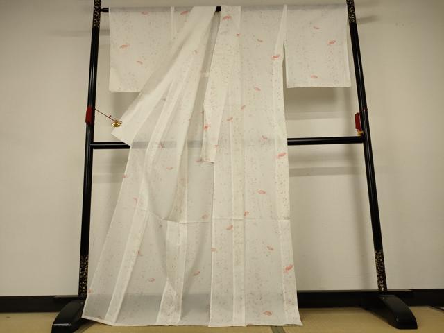 平和屋着物＊夏物　小紋　絽　扇面花文　ロング丈　洗える着物　AABB8281jd_2