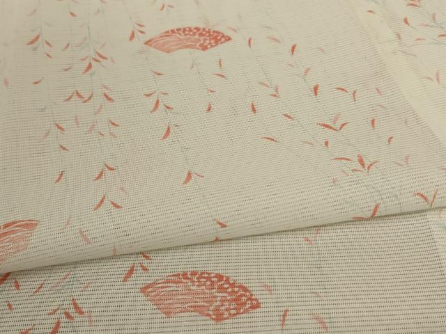 平和屋着物＊夏物　小紋　絽　扇面花文　ロング丈　洗える着物　AABB8281jd 平和屋着物＊夏物 小紋 絽 扇面花文 ロング丈 洗える着物 AABB8281jd 小紋