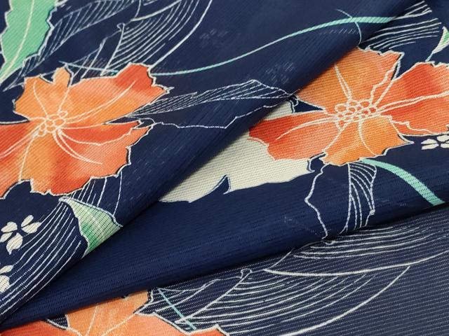 平和屋着物＊夏物　小紋　絽　立波草花文　洗える着物　AABB8287jd