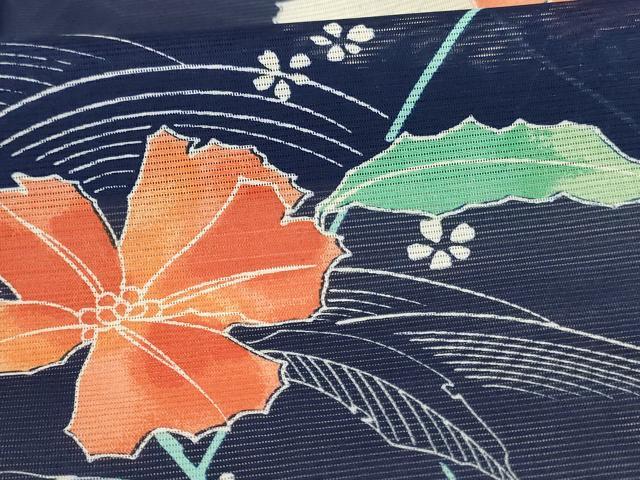 平和屋着物＊夏物　小紋　絽　立波草花文　洗える着物　AABB8287jd_5