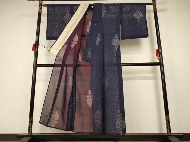 平和屋着物＊夏物　小紋　紗　飾花文　正絹　逸品　AABB8293jd_1