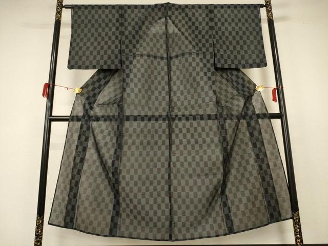 平和屋着物＊夏物　紗紬　市松文様　正絹　逸品　AABB8295jd 平和屋着物＊夏物 紗紬 市松文様 正絹 逸品 AABB8295jd