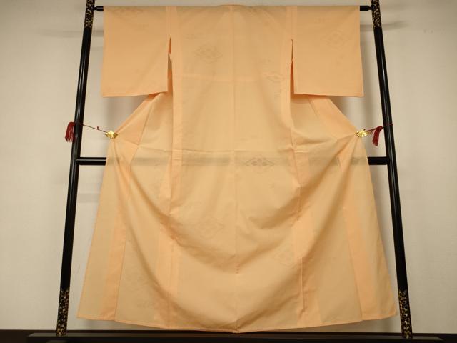 平和屋着物＊夏物　色無地　花菱紋紗　小麦色　正絹　逸品　AABB8302jd