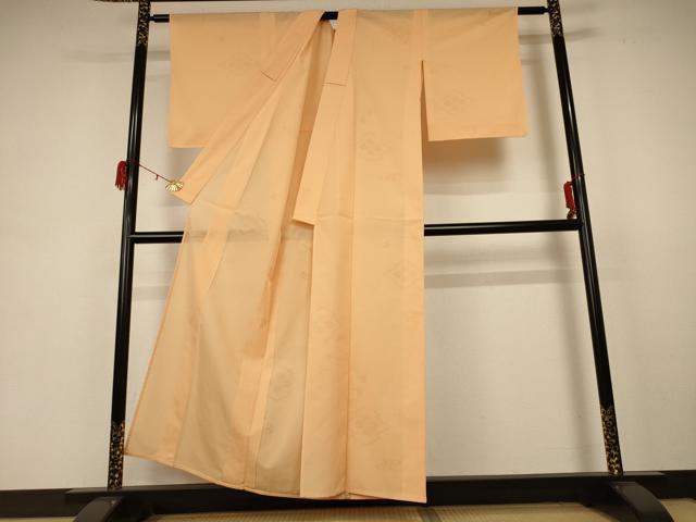 平和屋着物＊夏物　色無地　花菱紋紗　小麦色　正絹　逸品　AABB8302jd_1