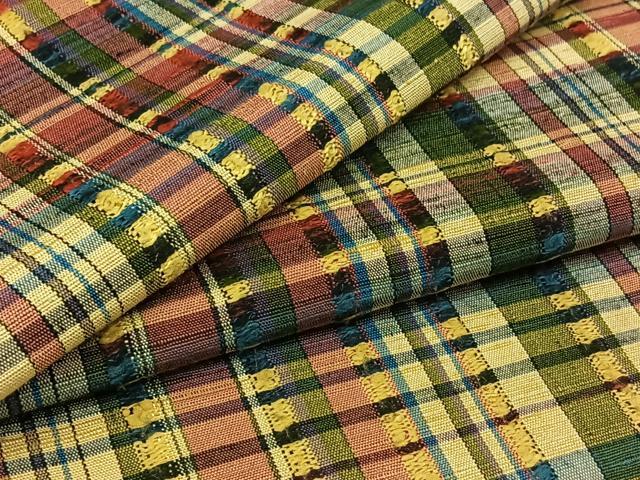 平和屋着物▽上質な紬　単衣　格子　正絹　逸品　AABB8374jh