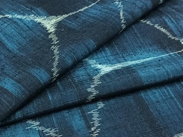 平和屋着物▽上質な紬　単衣　麻の葉文様　正絹　逸品　AABB8376jh