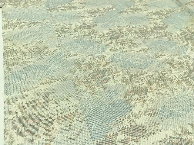 平和屋着物▽上質な紬 単衣 風景文 正絹 逸品 AABB8389jh