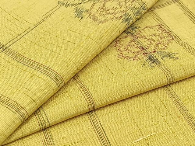 平和屋着物▽上質な紬　単衣　草花文　正絹　逸品　AABB8392jh