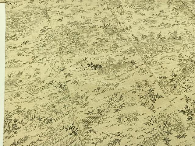 平和屋着物▽上質な紬　単衣　風景文　正絹　逸品　AABB8398jh 平和屋着物▽上質な紬 単衣 風景文 正絹 逸品 AABB8398jh