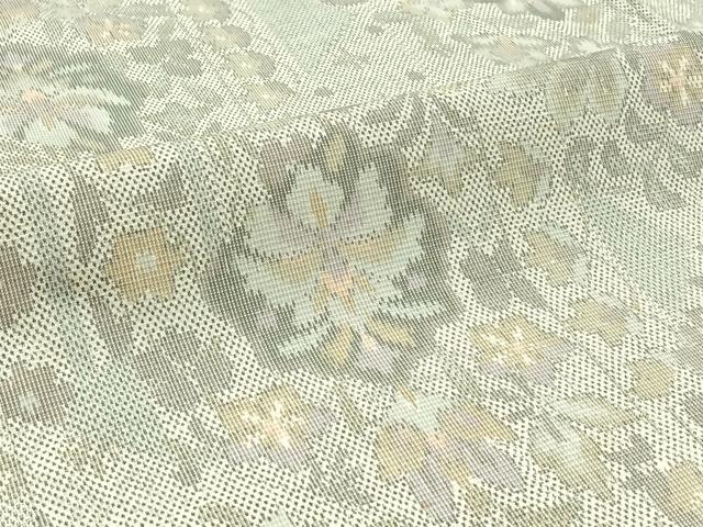 平和屋着物▽上質な紬 単衣 草花文 正絹 逸品 AABB8399jh