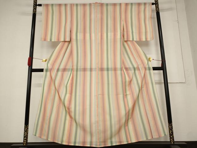 平和屋着物＊夏物　小紋　紗　縞　正絹　逸品　AABB8603st_1