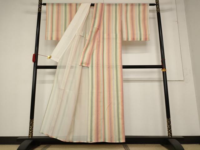 平和屋着物＊夏物　小紋　紗　縞　正絹　逸品　AABB8603st_2