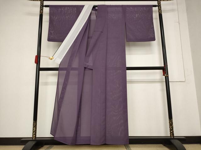 平和屋着物＊夏物　色無地　絽　古代紫色　洗える着物　AABB8625st_1