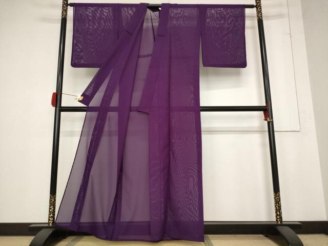 平和屋着物＊夏物　色無地　絽　紫紺色　洗える着物　AABB8627st_1