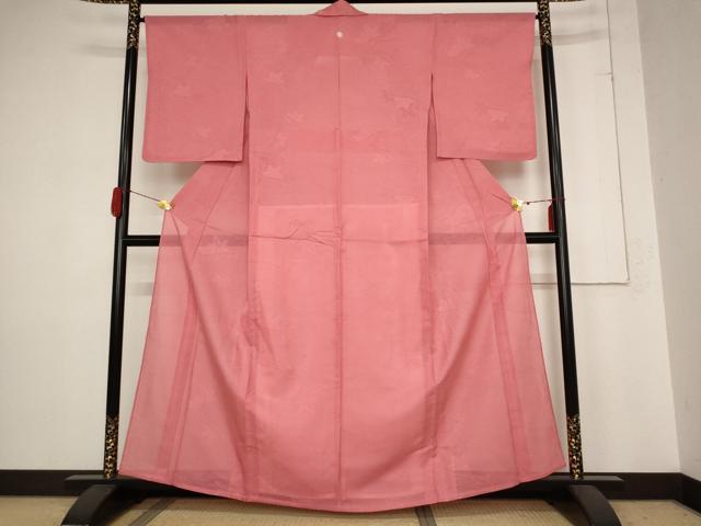 平和屋着物＊夏物　色無地　絽　楓紋紗　真朱色　正絹　逸品　AABB8639st