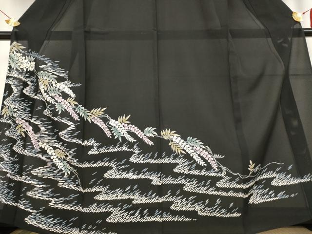 平和屋着物＊夏物 黒留袖 絽 流水枝花文 正絹 逸品 AABB8652st 【公式