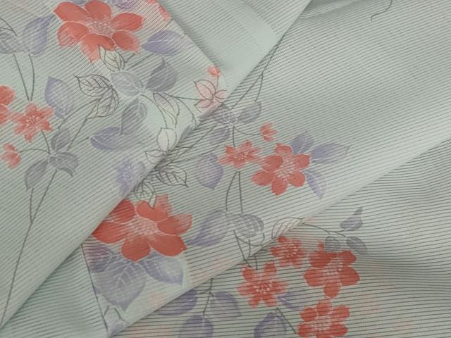 平和屋着物＊夏物　小紋　絽　草花文　洗える着物　AABB8661st