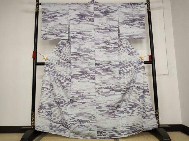平和屋着物＊夏物　小紋　絽　エ霞草花文　洗える着物　AABB8681st_1