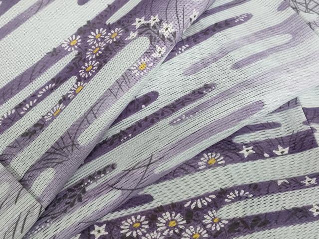 平和屋着物＊夏物　小紋　絽　エ霞草花文　洗える着物　AABB8681st