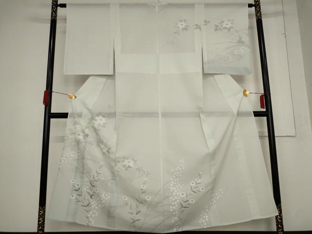 平和屋着物＊夏物　訪問着　絽　流水草花文　銀彩　やまと誂製　正絹　逸品　AABB8693st