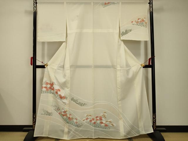 平和屋着物＊夏物　訪問着　絽　流水花文　銀彩　正絹　逸品　AABB8780sx