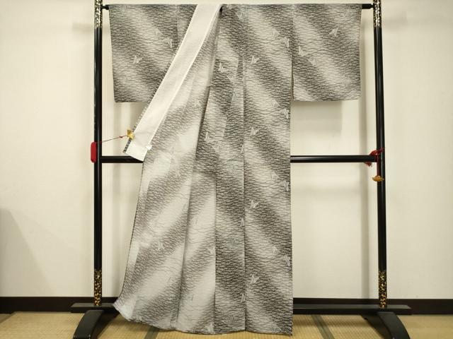 平和屋着物＊夏物 小紋 絽 舞蝶文 洗える着物 AABB8788sx