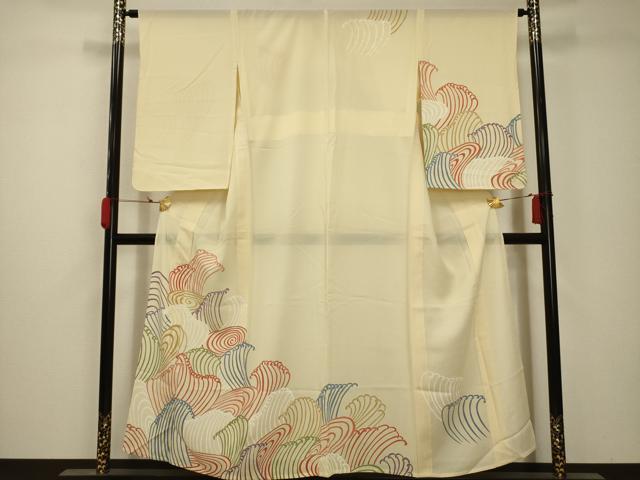 平和屋着物＊夏物　訪問着　絽　立波文　正絹　逸品　AABB8795sx