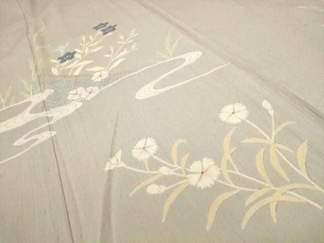 平和屋着物＊夏物 訪問着 紗 流水花文 銀彩 洗える着物 AABB8804sx