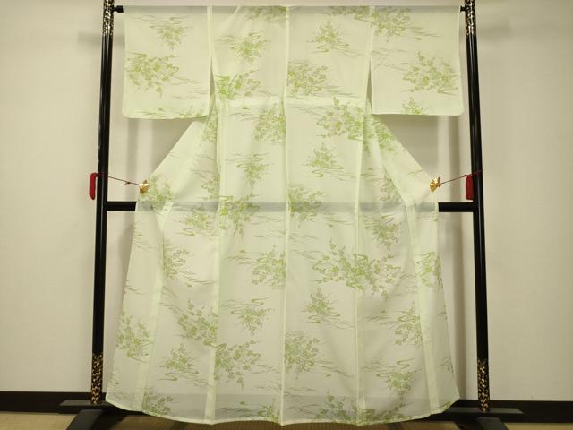 平和屋着物＊夏物　小紋　絽　流水花文　洗える着物　AABB8817sx_1