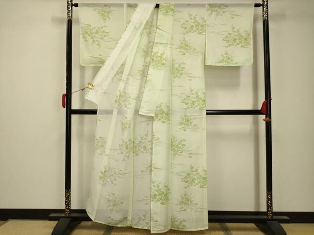 平和屋着物＊夏物　小紋　絽　流水花文　洗える着物　AABB8817sx_2