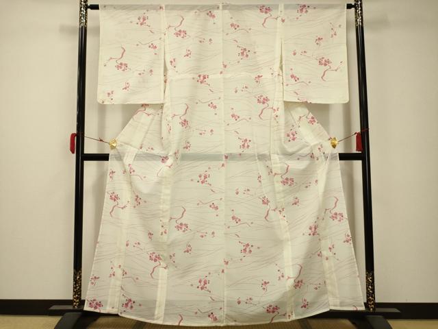 平和屋着物＊夏物　小紋　絽　枝花文　洗える着物　未使用　AABB8818sx_1