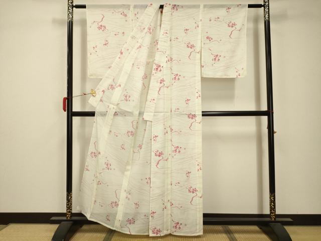 平和屋着物＊夏物　小紋　絽　枝花文　洗える着物　未使用　AABB8818sx_2