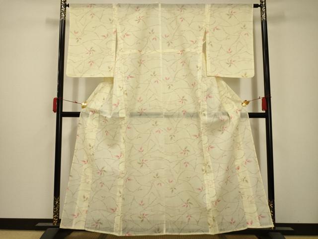 平和屋着物＊夏物　小紋　紗　枝花文　AABB8848sx_1