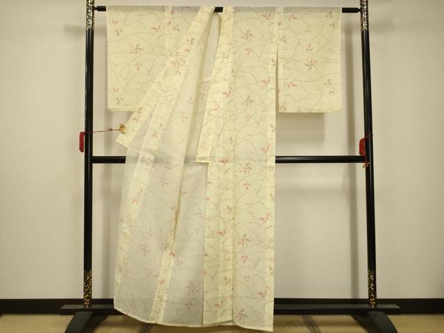 平和屋着物＊夏物　小紋　紗　枝花文　AABB8848sx_2