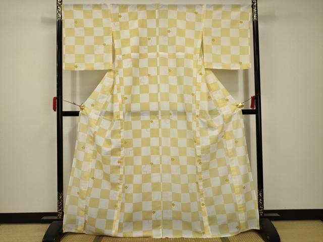 平和屋着物＊夏物　小紋　紗　市松桜文　洗える着物　AABB8850sx