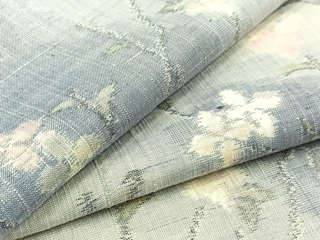 平和屋着物▽上質な紬　単衣　枝花文　正絹　逸品　AABB9207jh