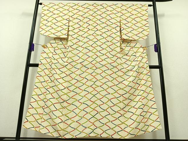 平和屋着物▽上質な小紋 単衣 網目文様 正絹 逸品 AABB9219jh